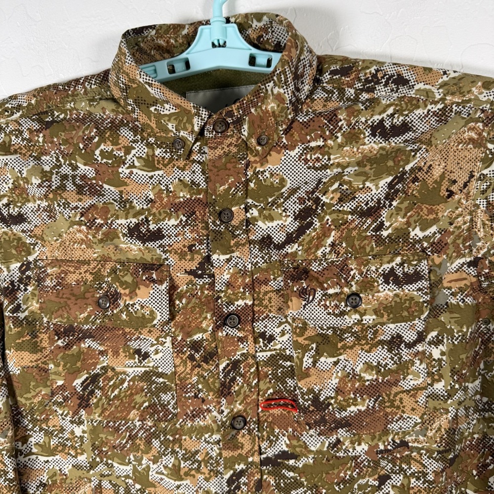 Duck Camp Shirt Mens Medium Brown Camo Outdoor Hunting Fishing Vented